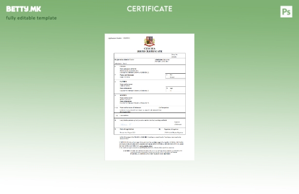 модерен стил Чешка од витално значење за извод од матична книга на родени Шаблон